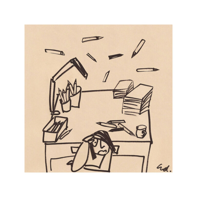 plakat stół z połamanymi ołówkami